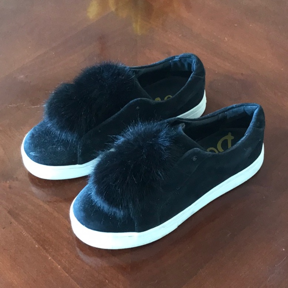 Sam Edelman black puffball sneakers